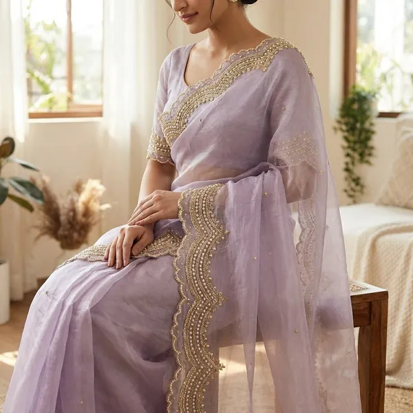 Lavender_Organza_Party_Wear_Saree_With_Gold_Embroidered_Scallop_Border