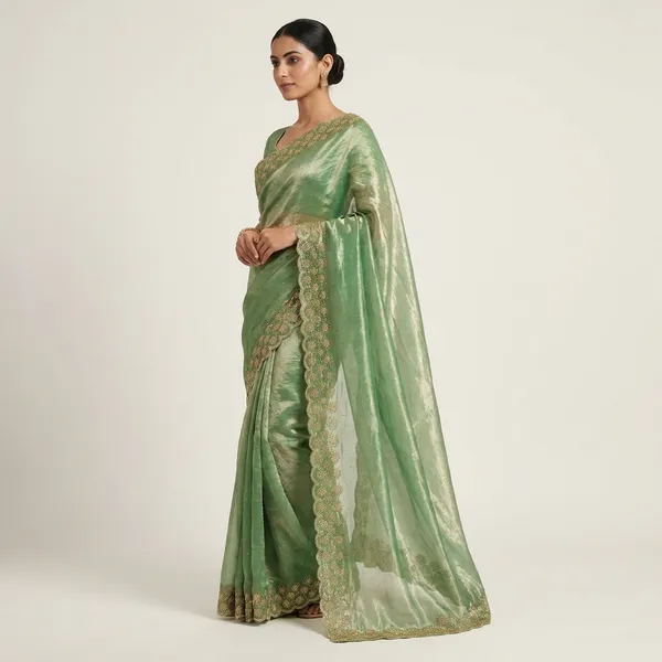 Green_Organza_Festive_Saree_With_Heavy_Gold_Zari_Embellishments
