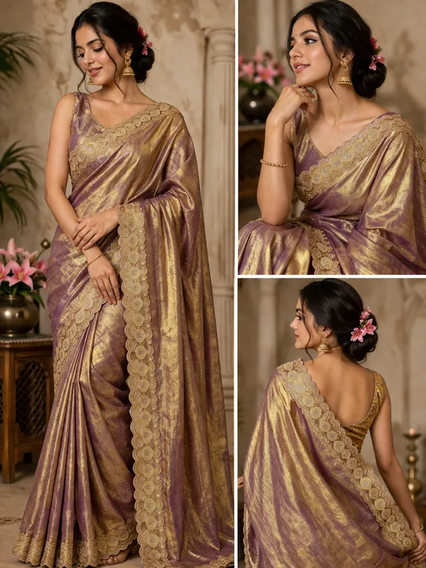 Golden_Brown_Silk_Saree_With_Embroidered_Border_And_Designer_Blouse_Piece