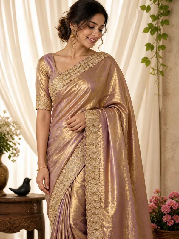 Golden_Brown_Silk_Saree_With_Embroidered_Border_And_Designer_Blouse_Piece