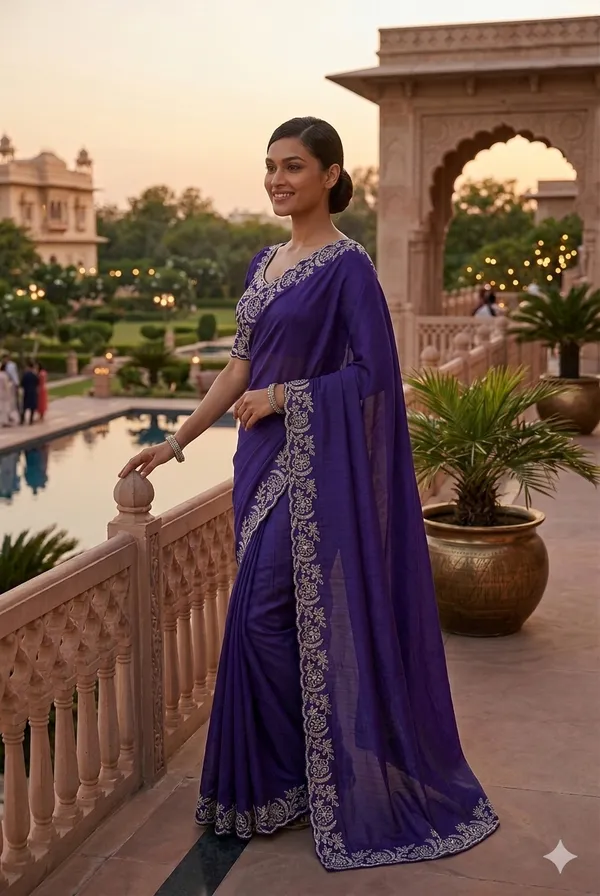 Royal_Purple_Embroidered_Saree_with_Silver_Zari_Border_&_Blouse_Piece