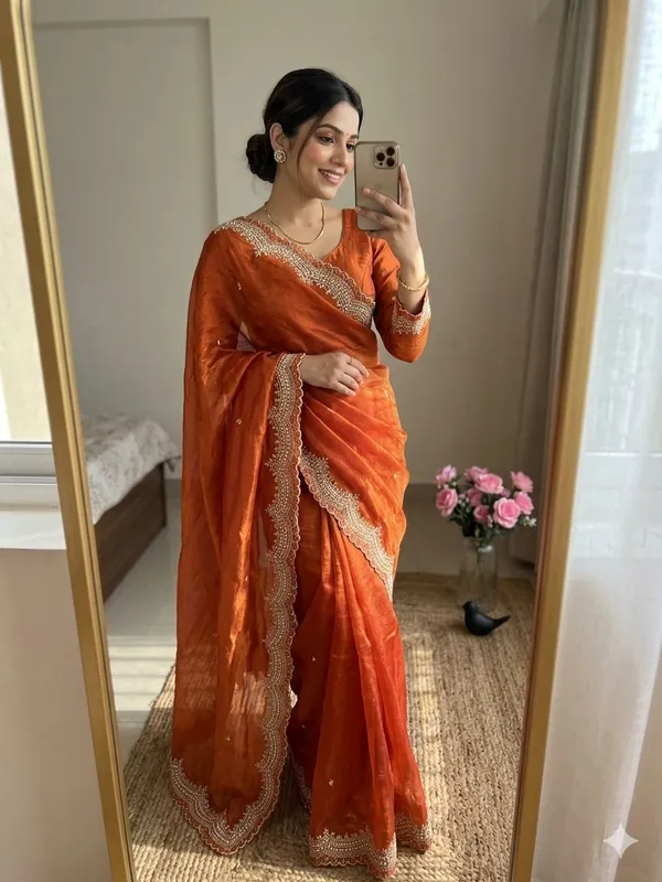 Orange_Festive_Wear_Embroidered_Saree_With_Gold_Zari_Border