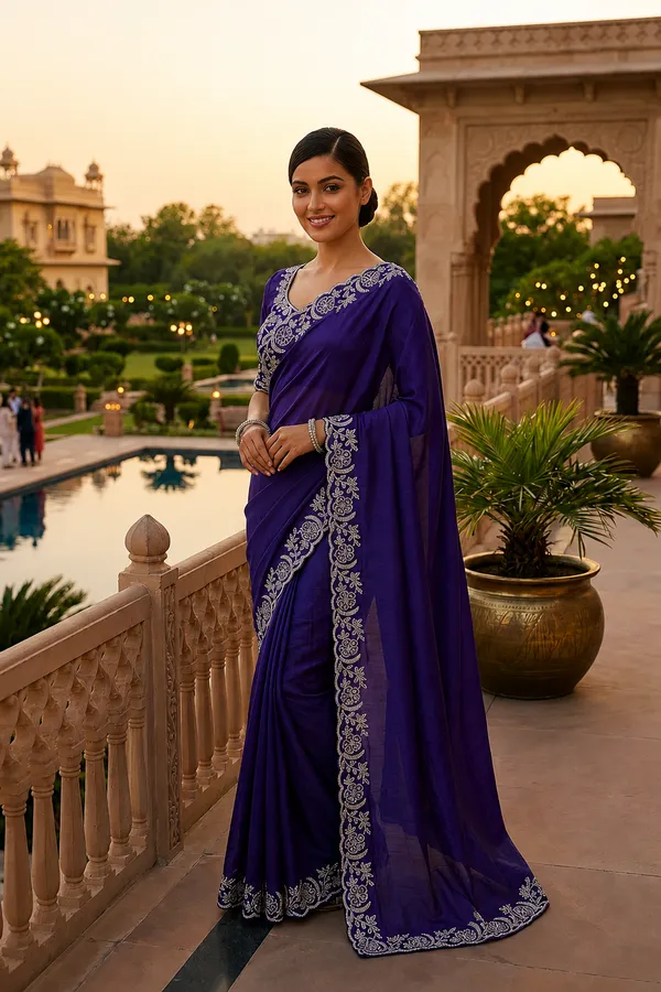 Royal_Purple_Embroidered_Saree_with_Silver_Zari_Border_&_Blouse_Piece