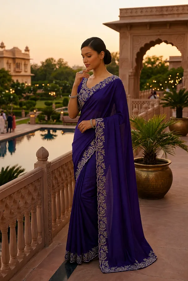 Royal_Purple_Embroidered_Saree_with_Silver_Zari_Border_&_Blouse_Piece