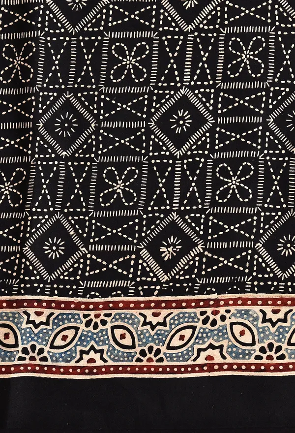 Maroon_&_Black_Floral_Ajrakh_Bindi_Japan_Silk_Saree_with_Rich_Pallu