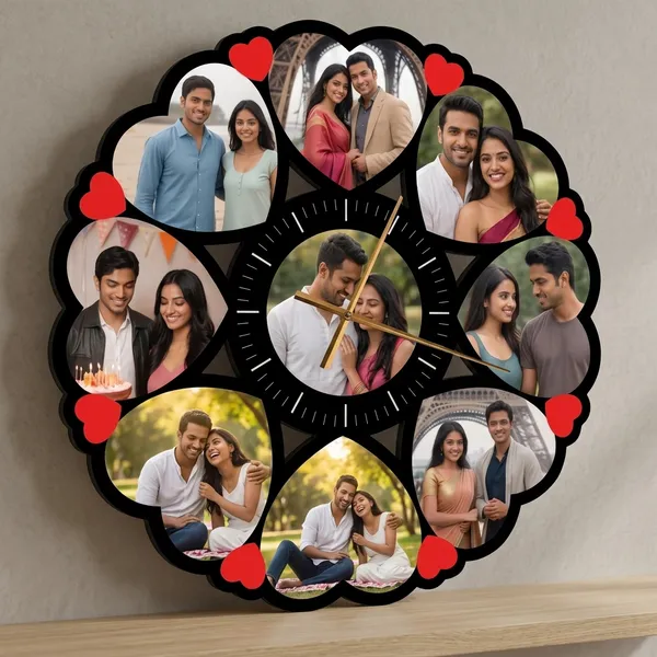 Personalized_Floral_Heart_Multi_Photo_Wooden_Wall_Clock_9_Pictures