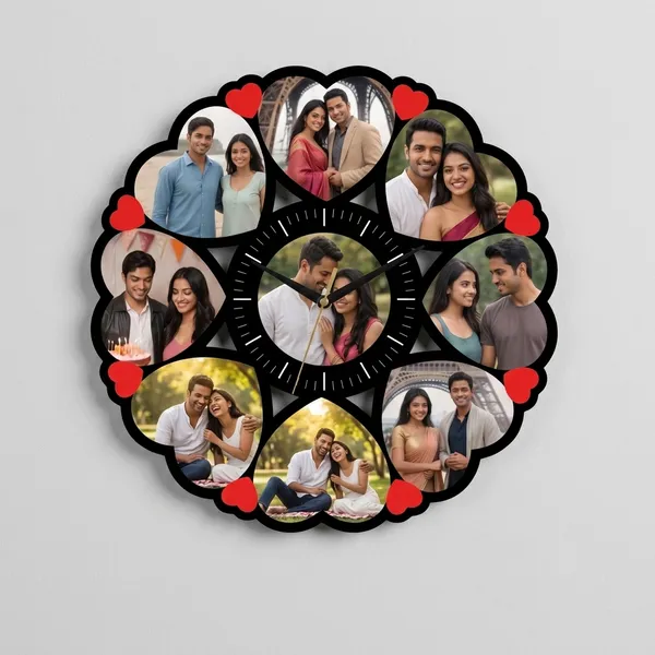 Personalized_Floral_Heart_Multi_Photo_Wooden_Wall_Clock_9_Pictures