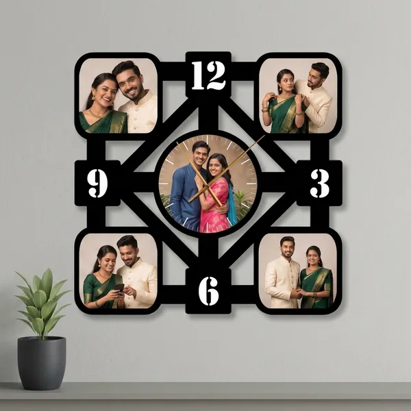 Personalized_Square_Diamond_Multi_Photo_Wooden_Wall_Clock_5_Pictures