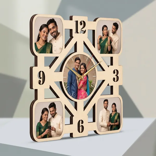 Personalized_Square_Diamond_Multi_Photo_Wooden_Wall_Clock_5_Pictures