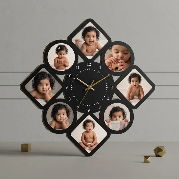 Personalized_Diamond_Snowflake_Multi_Photo_Wooden_Wall_Clock_8_Pictures