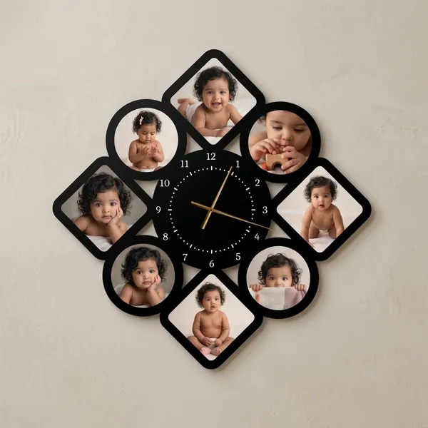 Personalized_Diamond_Snowflake_Multi_Photo_Wooden_Wall_Clock_8_Pictures