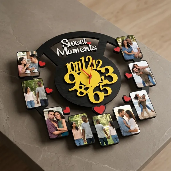Customized_Sweet_Moments_Wooden_Photo_Wall_Clock_9_Pictures