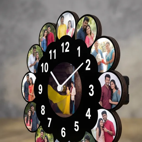 Customized_Flower_Design_Wooden_Photo_Wall_Clock_12_Pictures