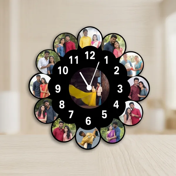 Customized_Flower_Design_Wooden_Photo_Wall_Clock_12_Pictures