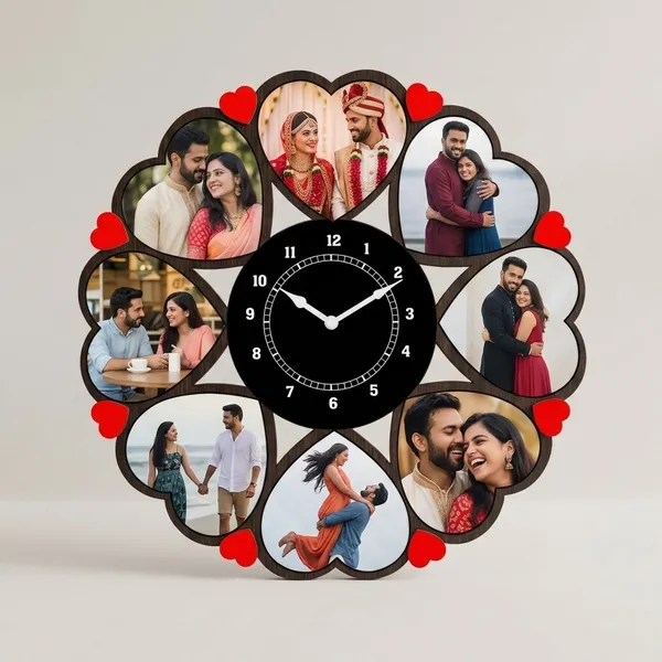 Personalized_Romantic_Heart_Silhouette_Wooden_Photo_Wall_Clock_8_Pictures