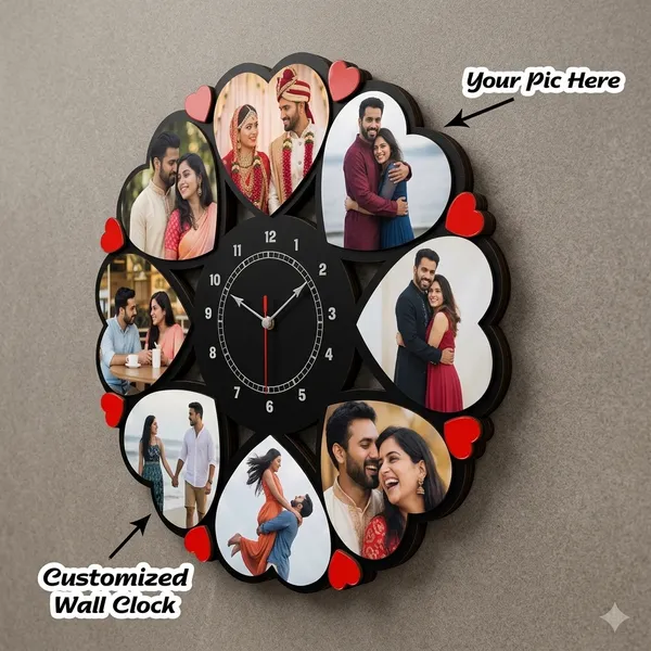 Personalized_Romantic_Heart_Silhouette_Wooden_Photo_Wall_Clock_8_Pictures