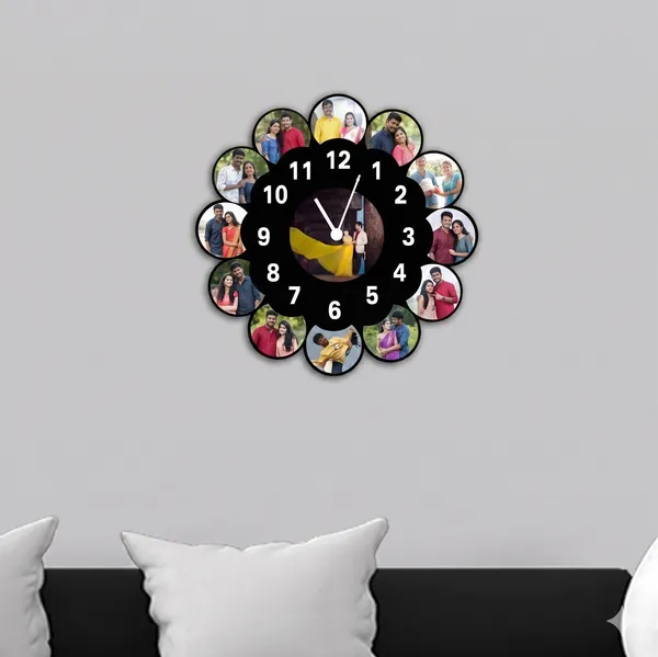 Customized_Flower_Design_Wooden_Photo_Wall_Clock_12_Pictures