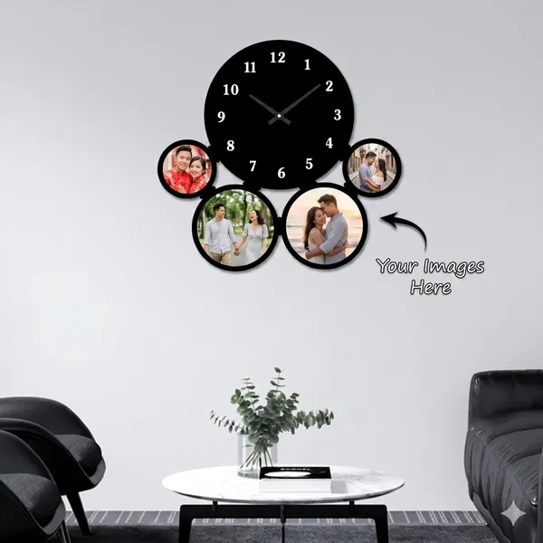 Customized_Round_Multi_Photo_Wooden_Wall_Clock_4_Pictures