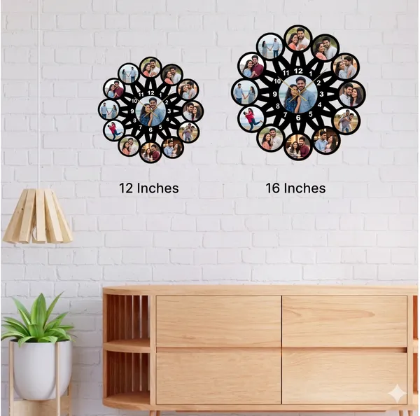 Customized_Sunburst_Geometric_Wooden_Photo_Wall_Clock_13_Pictures