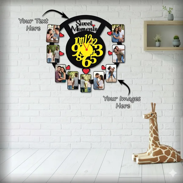 Customized_Sweet_Moments_Wooden_Photo_Wall_Clock_9_Pictures