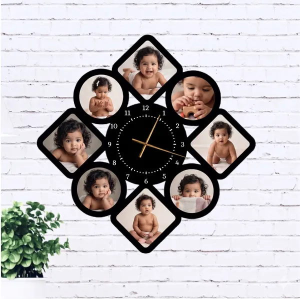 Personalized_Diamond_Snowflake_Multi_Photo_Wooden_Wall_Clock_8_Pictures