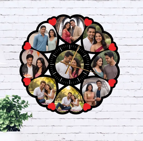 Personalized_Floral_Heart_Multi_Photo_Wooden_Wall_Clock_9_Pictures