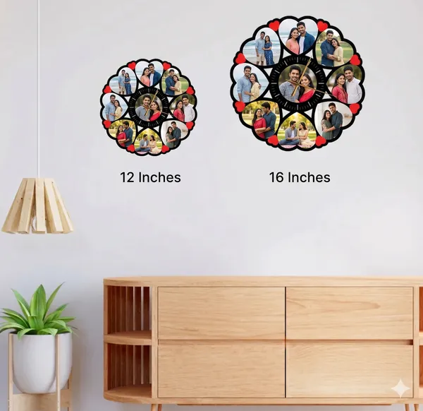 Personalized_Floral_Heart_Multi_Photo_Wooden_Wall_Clock_9_Pictures
