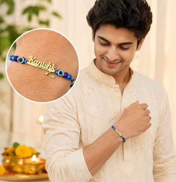 Personalized_Name_Rakhi_for_Brother_with_Evil_Eye_Beads_-_Custom_Gold_Plated_Name_Bracelet_Rakhi_-_Unique_Rakshabandhan_Gift_for_Brother