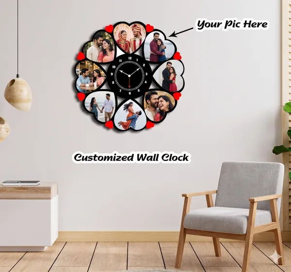 Personalized_Romantic_Heart_Silhouette_Wooden_Photo_Wall_Clock_8_Pictures