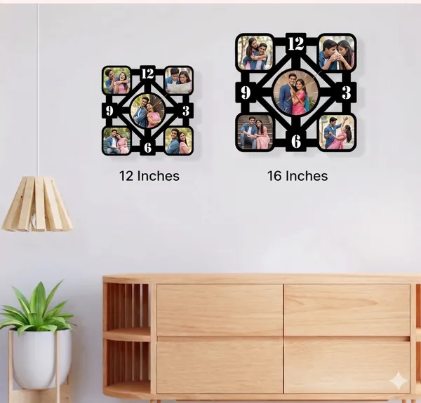 Personalized_Square_Diamond_Multi_Photo_Wooden_Wall_Clock_5_Pictures