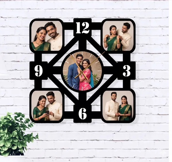 Personalized_Square_Diamond_Multi_Photo_Wooden_Wall_Clock_5_Pictures