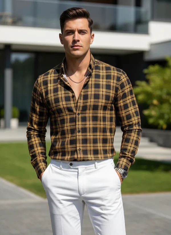 Men's_Mustard_Yellow_&_Black_Checked_Casual_Shirt