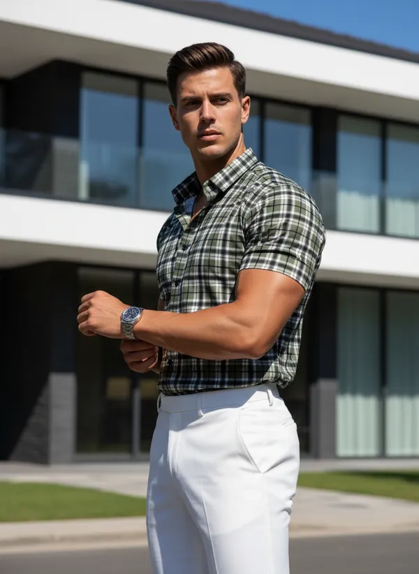 Men's_Green_And_Black_Plaid_Short-Sleeve_Shirt