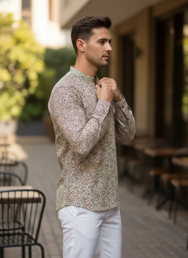 Men's_Beige_Abstract_Print_Mandarin_Collar_Cotton_Kurta