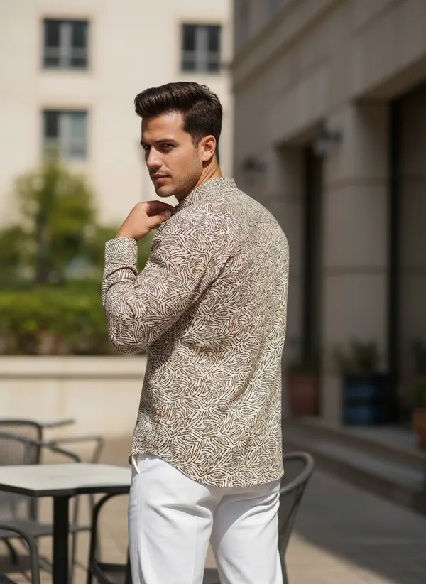Men's_Beige_Abstract_Print_Mandarin_Collar_Cotton_Kurta