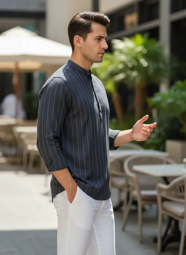 Men's_Navy_Blue_Striped_Kurta_With_Mandarin_Collar