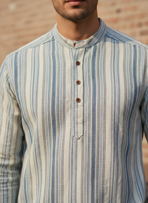 Men's_Vertical_Striped_Mandarin_Collar_Casual_Shirt