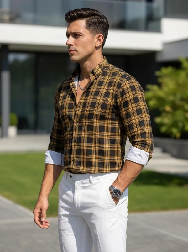 Men's_Mustard_Yellow_&_Black_Checked_Casual_Shirt