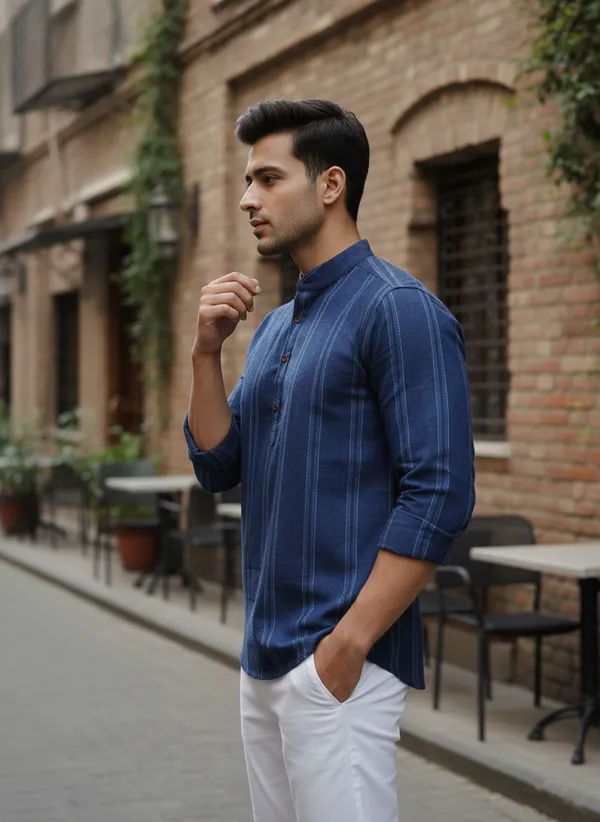 Men's_Blue_Striped_Mandarin_Collar_Full_Sleeve_Shirt