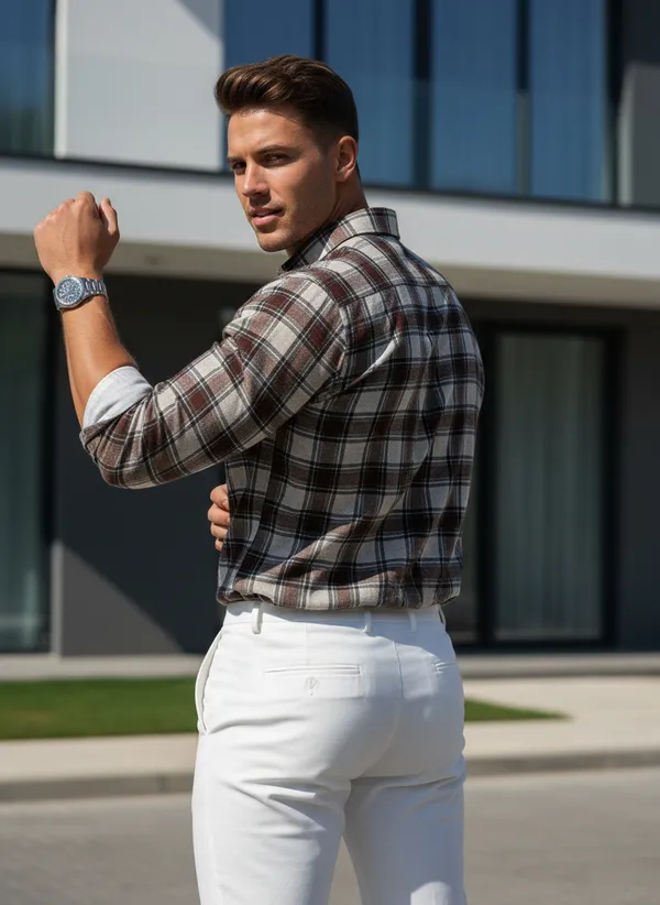 Men's_Brown_And_White_Plaid_Flannel_Shirt_With_Contrast_Collar