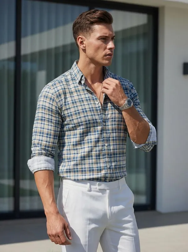 Men's_Blue_And_White_Checkered_Casual_Shirt