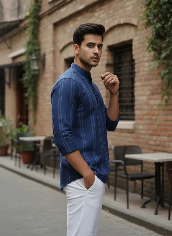 Men's_Blue_Striped_Mandarin_Collar_Full_Sleeve_Shirt