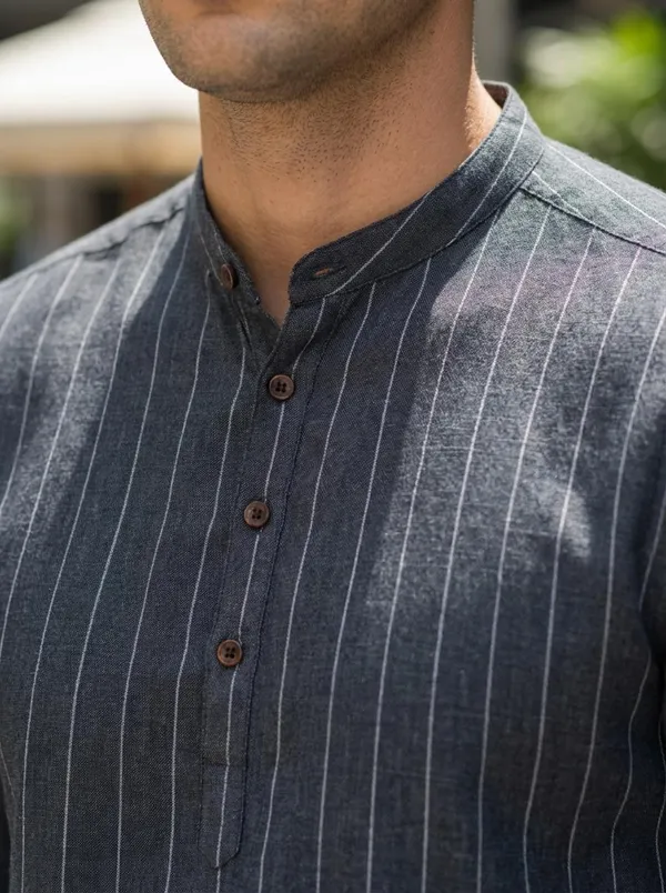 Men's_Navy_Blue_Striped_Kurta_With_Mandarin_Collar