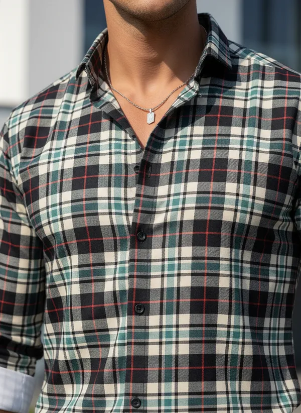 Men's_Multicolour_Checked_Casual_Shirt_With_Rolled_Sleeves