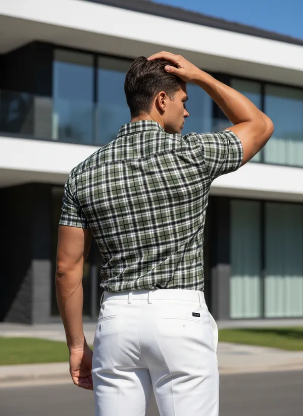 Men's_Green_And_Black_Plaid_Short-Sleeve_Shirt