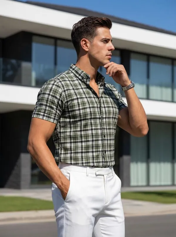 Men's_Green_And_Black_Plaid_Short-Sleeve_Shirt