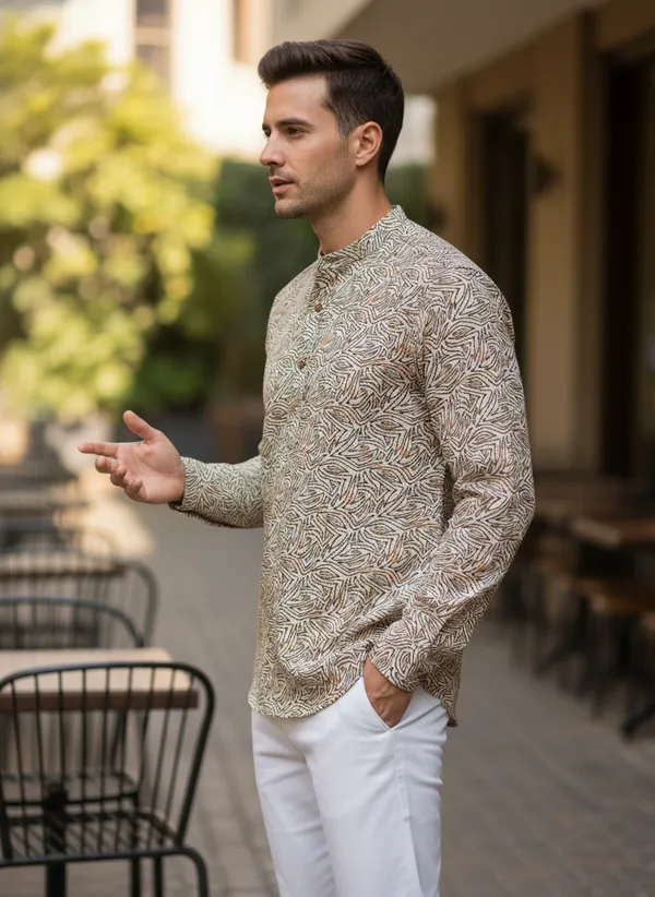 Men's_Beige_Abstract_Print_Mandarin_Collar_Cotton_Kurta