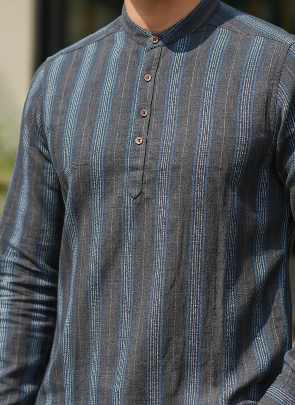 Men's_Blue_Striped_Long_Sleeve_Kurta_Shirt