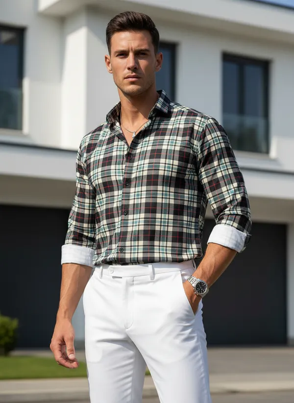 Men's_Multicolour_Checked_Casual_Shirt_With_Rolled_Sleeves