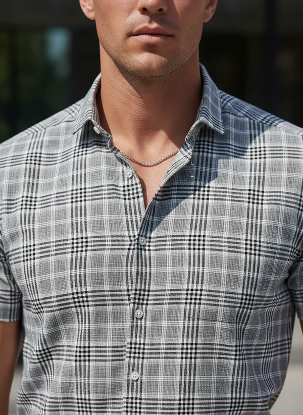 Men's_Grey_Checked_Short_Sleeve_Shirt